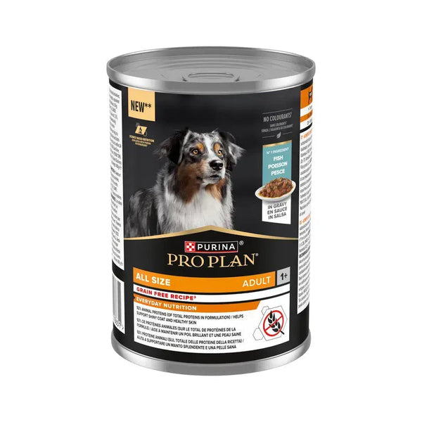 Purina Pro Plan All Size Adult Grain Free con pescado en salsa lata para perros 400 g