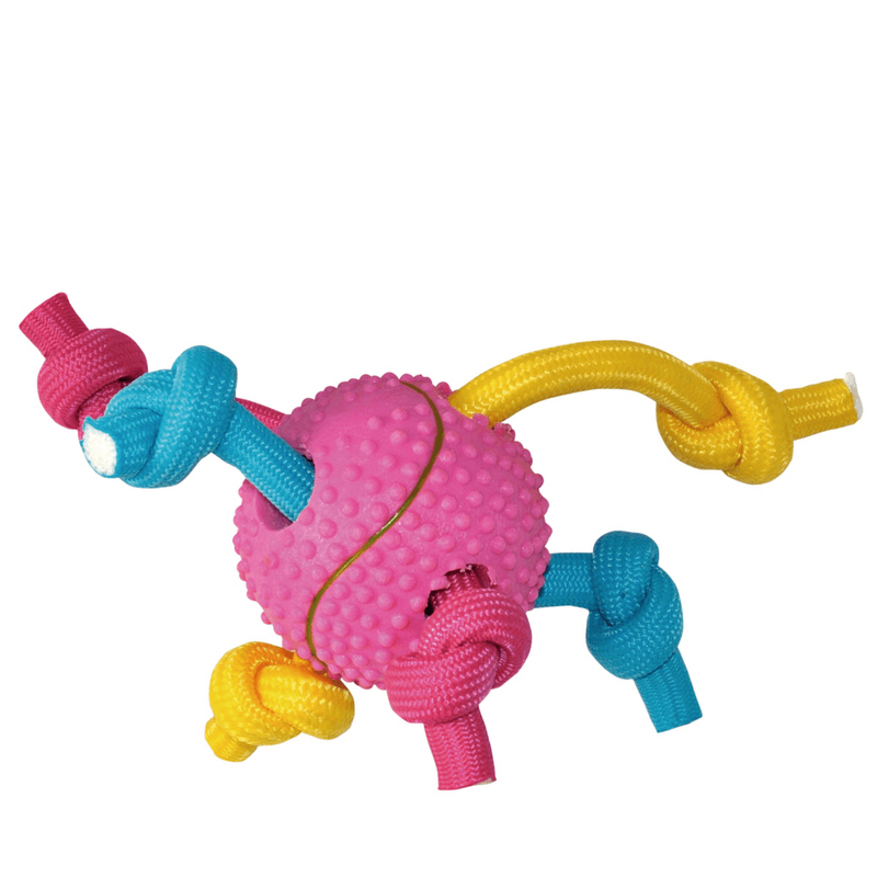 pelota con cuerda tricolor 6cm 1u