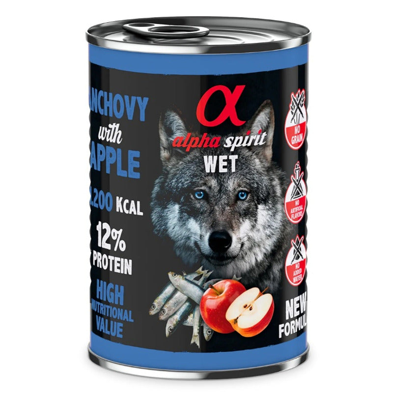 Boquerón con manzana roja lata de 400gr para perro