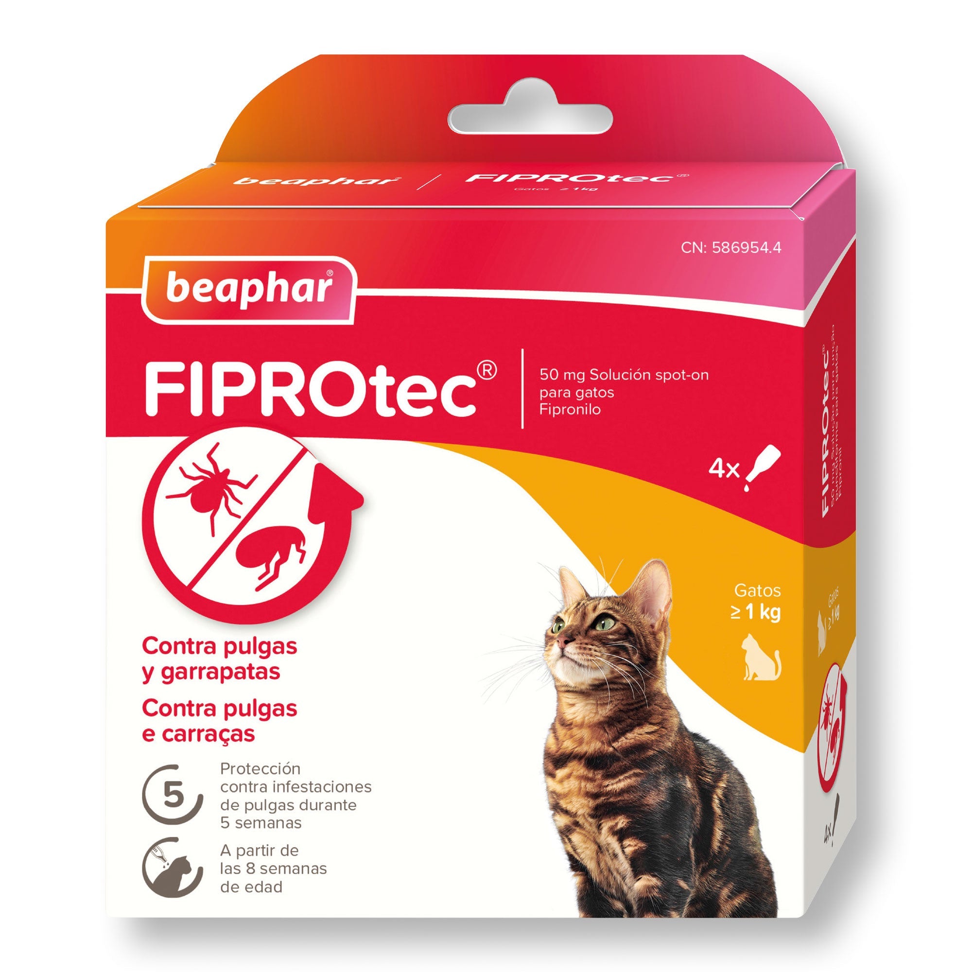 Beaphar Fiprotec para gato 4 pipetas de 0,5 ml Imagen principal del producto