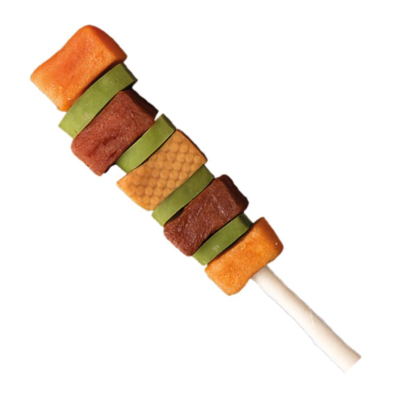 Bubimex brocheta BBQ multisabor para perros 30 g sobre fondo blanco