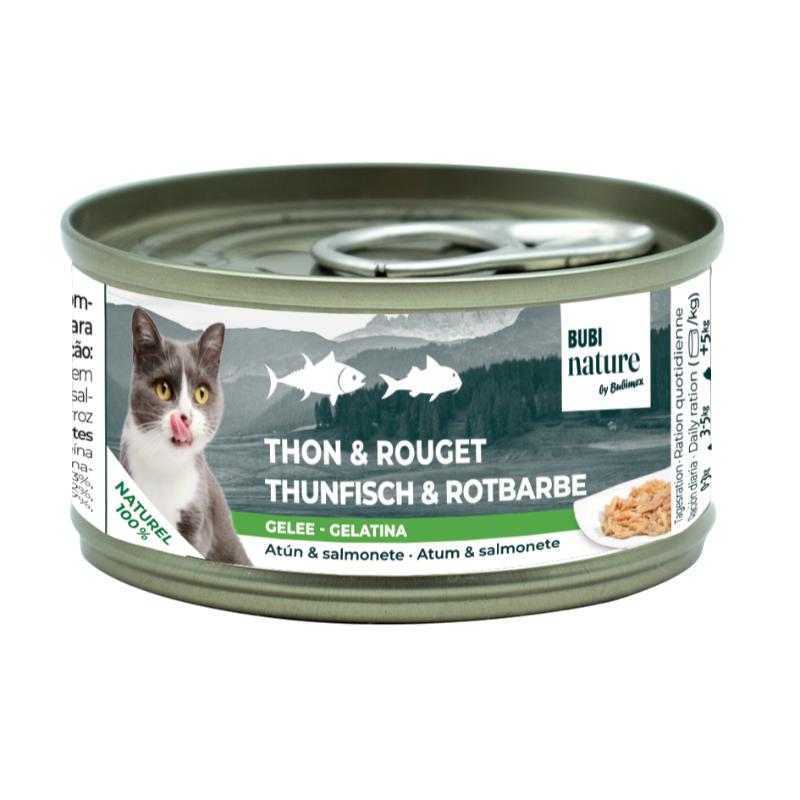 Bubimex Bubi Nature Atún y Salmonete en Gelatina 70 g sobre fondo blanco