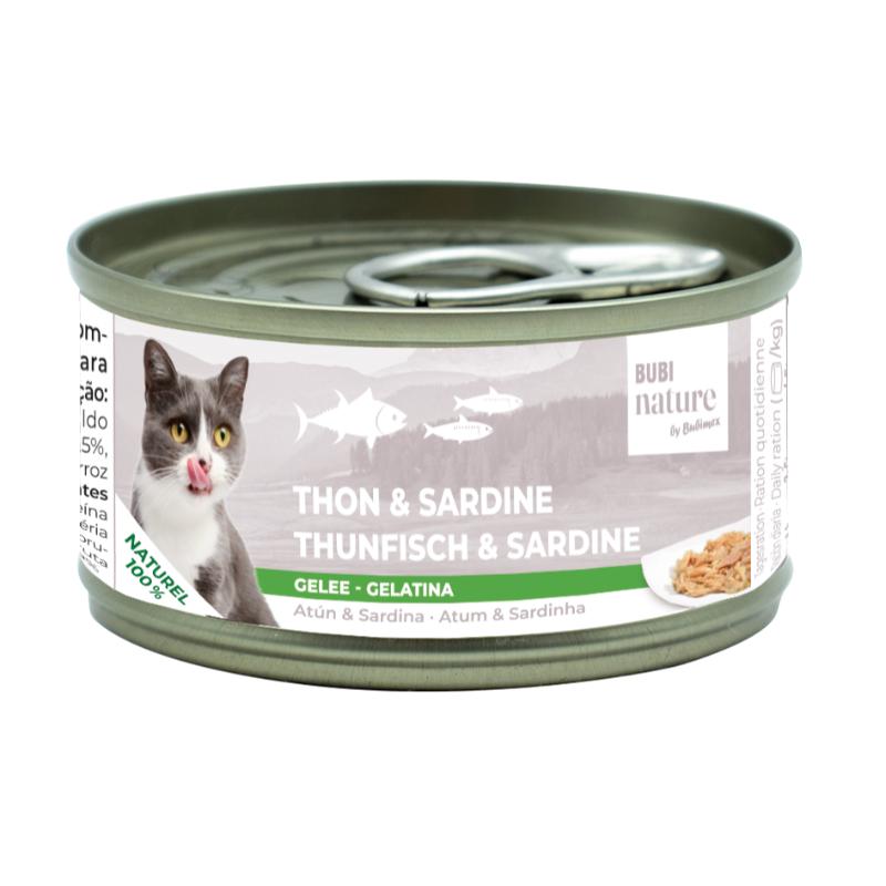 Bubimex Bubi Nature Atún y Sardinas en Gelatina 70 g sobre fondo blanco
