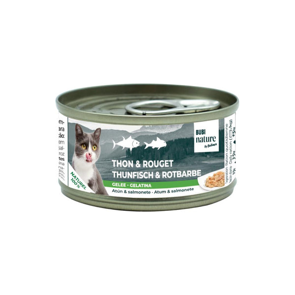 Bubimex Bubi Nature Atún y Salmonete en Gelatina 70 g sobre fondo blanco