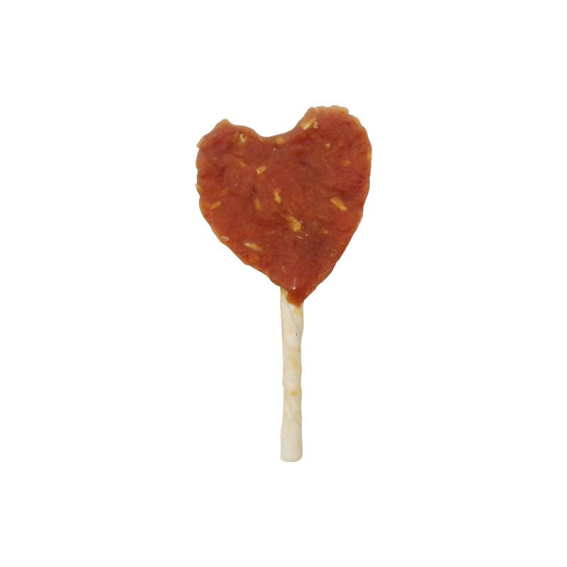 Bubimex piruleta corazón de pato y coco 10 cm sobre fondo blanco