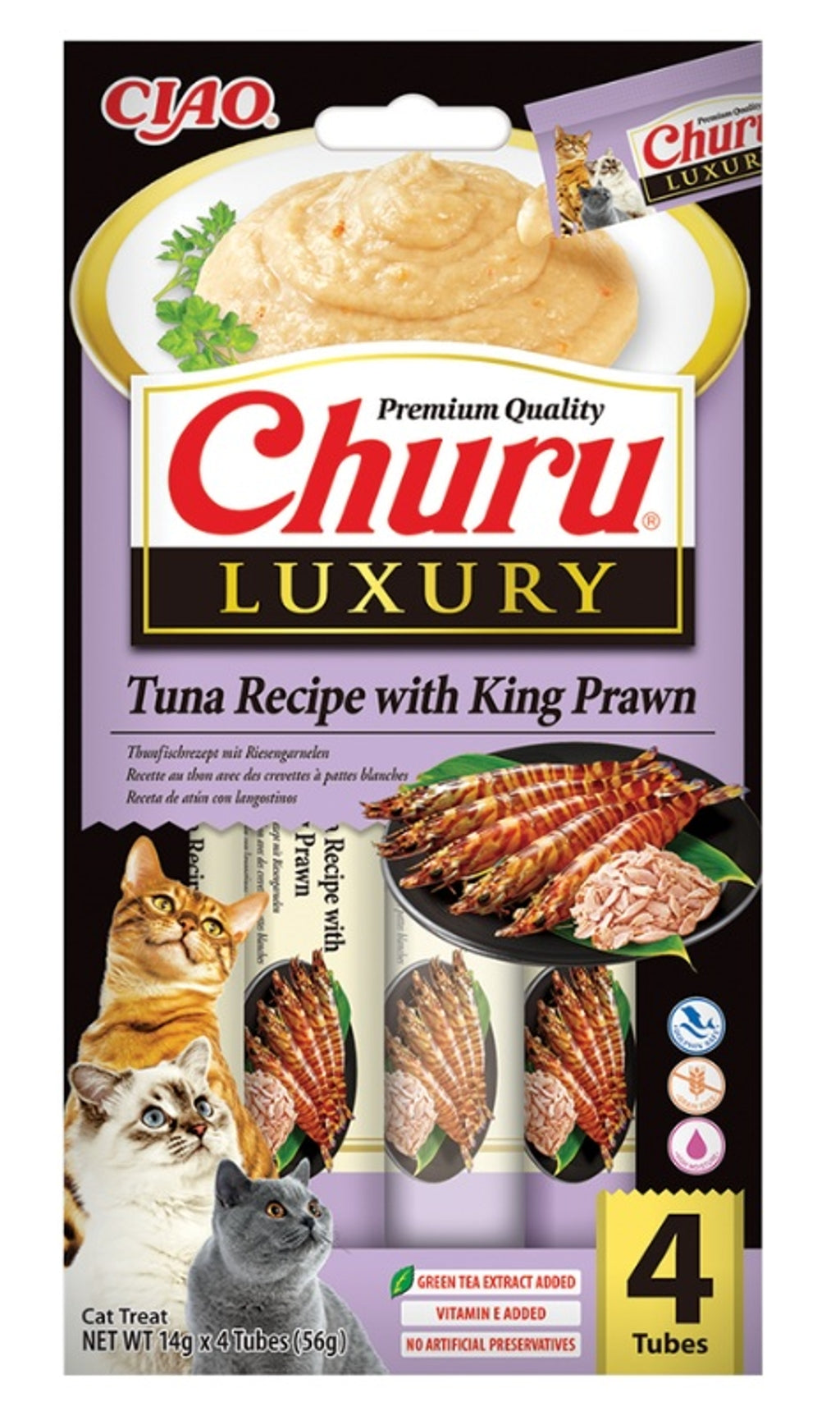 gato luxury atún y langostinos 4x14gr