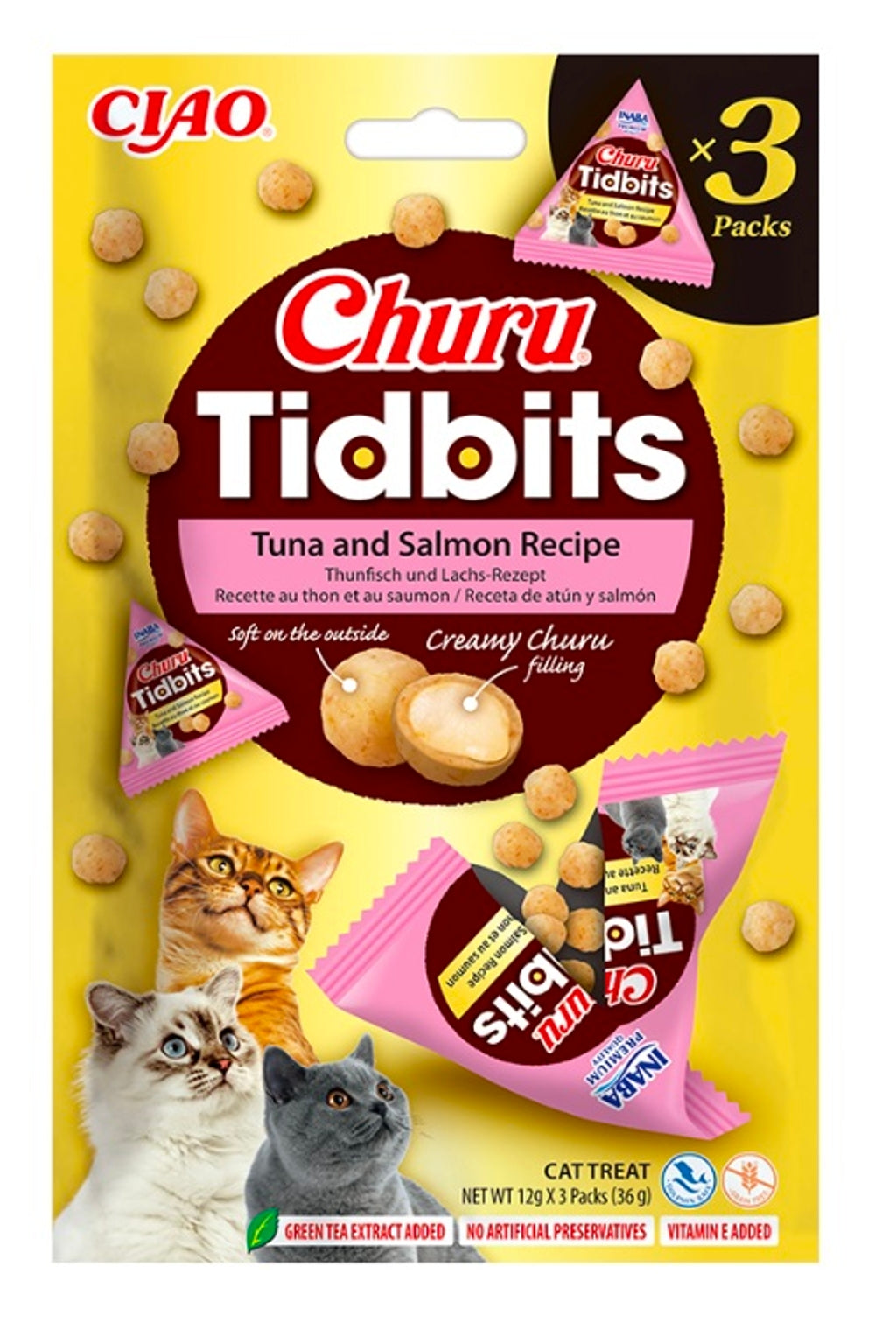 gato tidbits atún y salmón 3x10gr