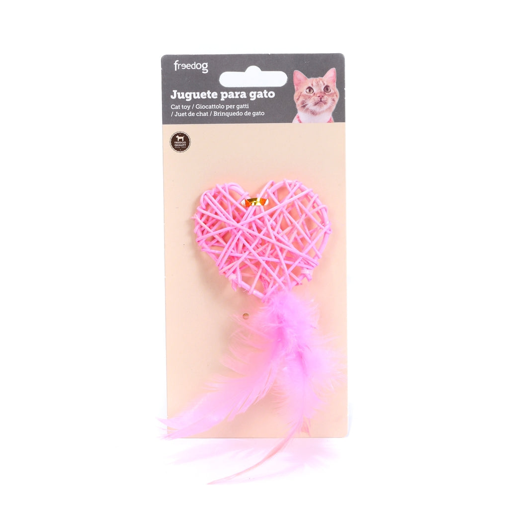 corazon rosa con plumero 13x6,5cm
