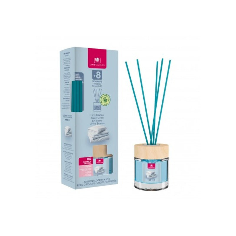 Cristalinas Ambientador Mikado Lino Blanco 35 ml sobre fondo blanco