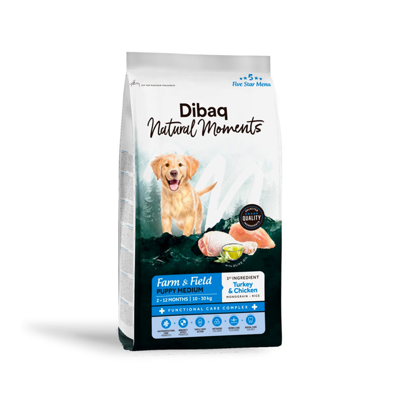 Natural Moments Farm & Field Puppy Medium pinso per a cadells