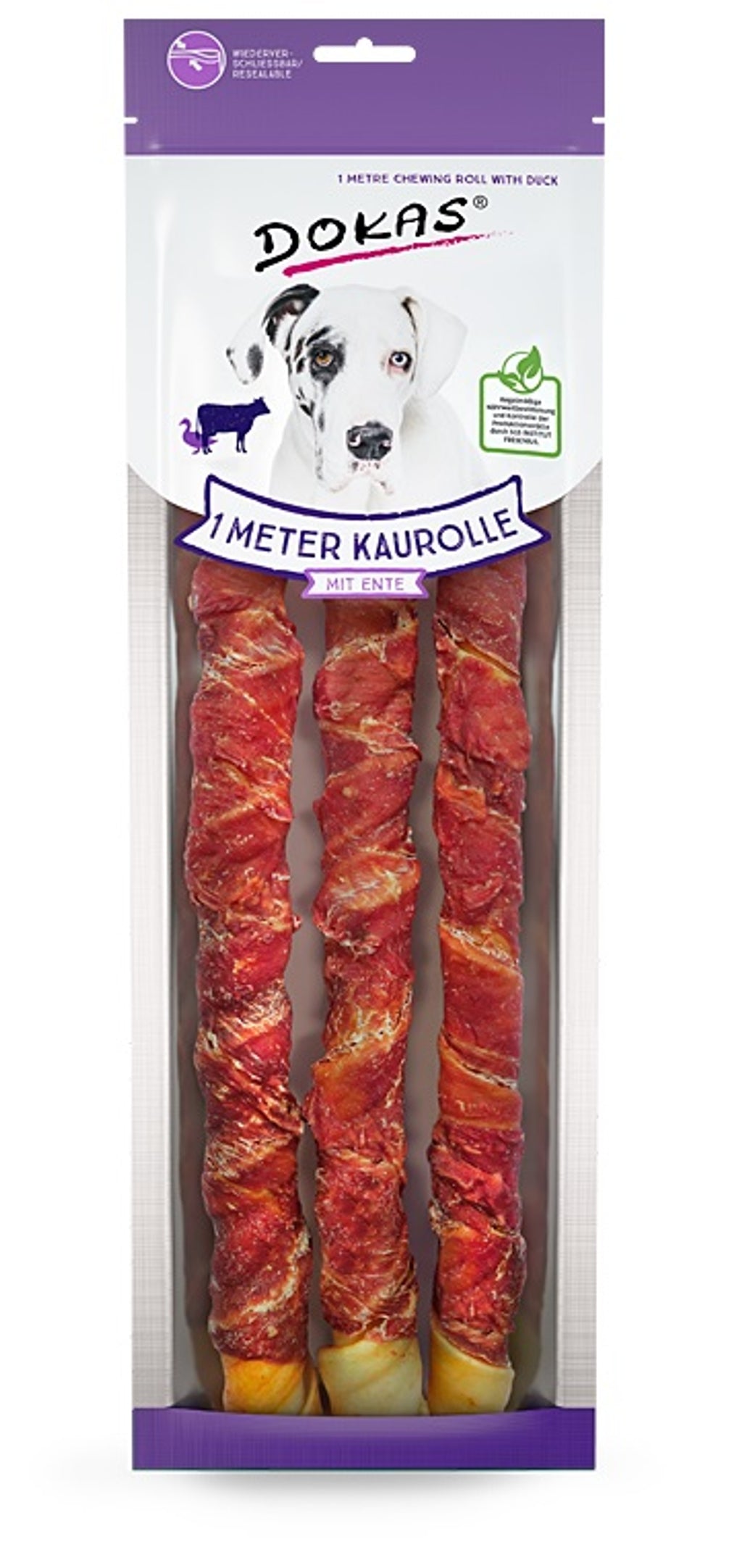 Rollo d'un metro de bou i ànec per a gos 315 g Imatge principal del producte