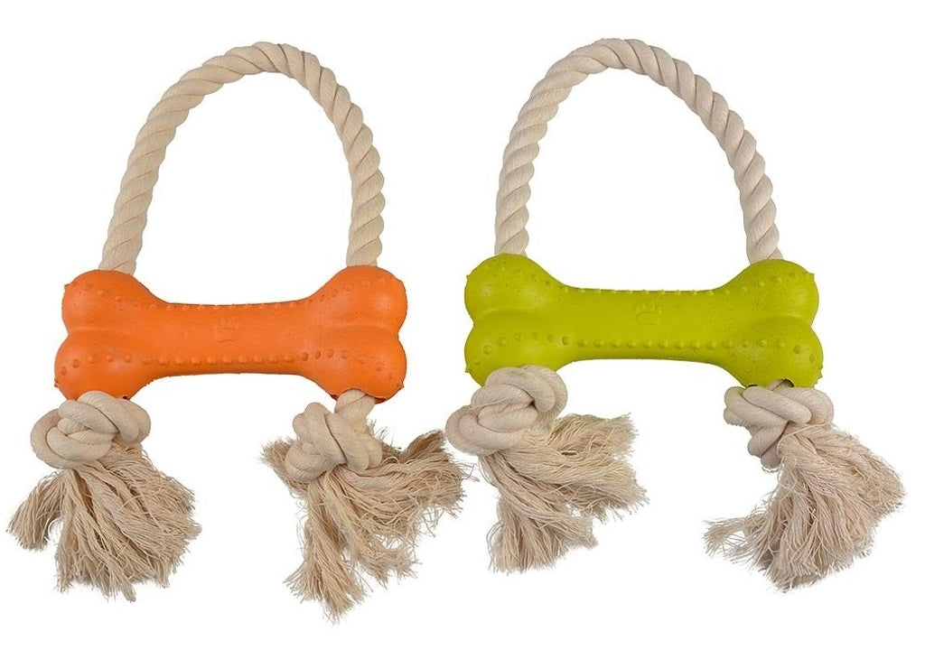 hueso de goma dura ecológica con cuerda 30x18x4,6c