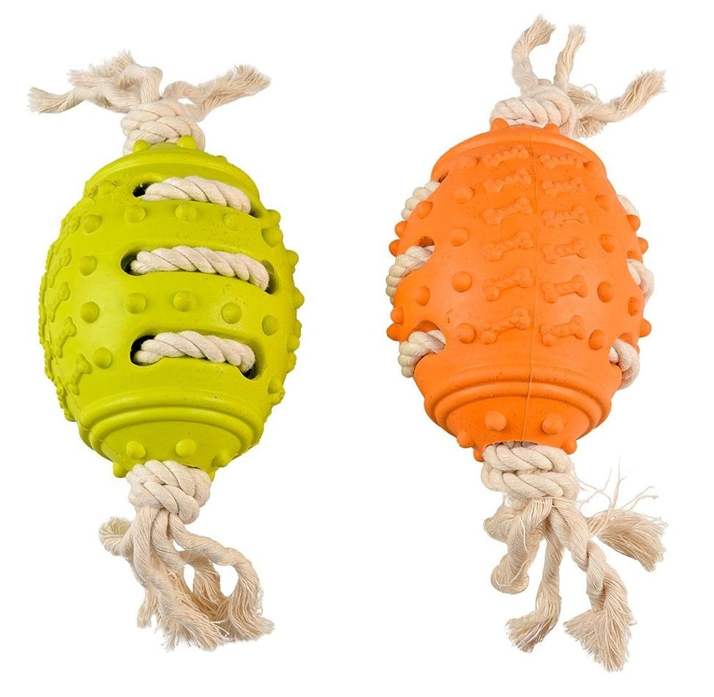 pelota rugby de goma dura ecológica con cuerda 28x