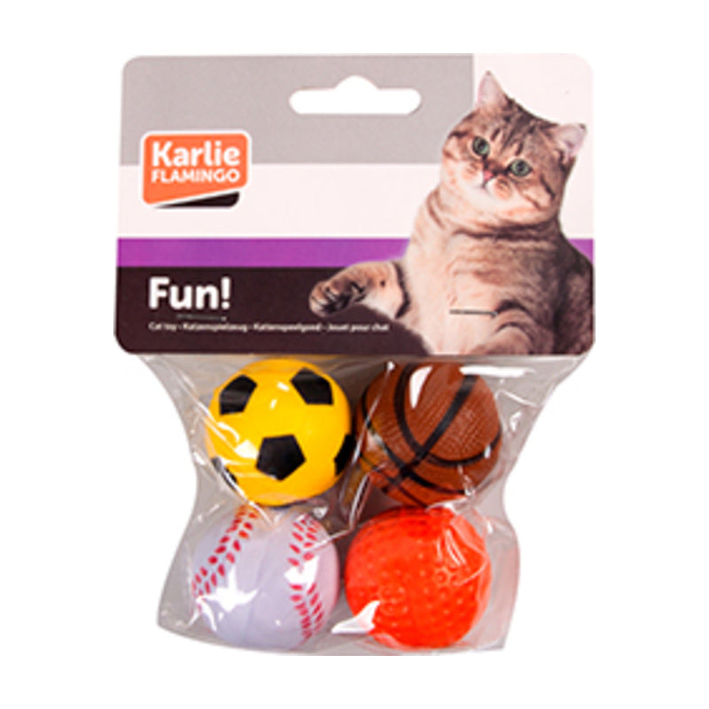 Flamingo pelotas Sport de espuma con diseños deportivos para gatos pack de 4