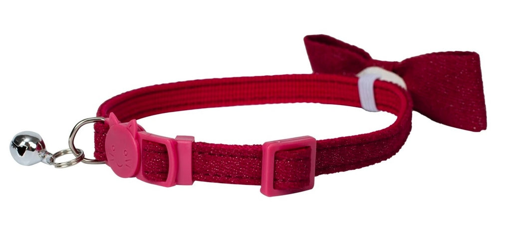 collar gat cascabel amb pajarita vermell vino 10 mm x