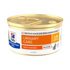 Hill's Prescription Diet c/d Multicare Mousse de pollo 85 g: lata completa sobre fondo blanco