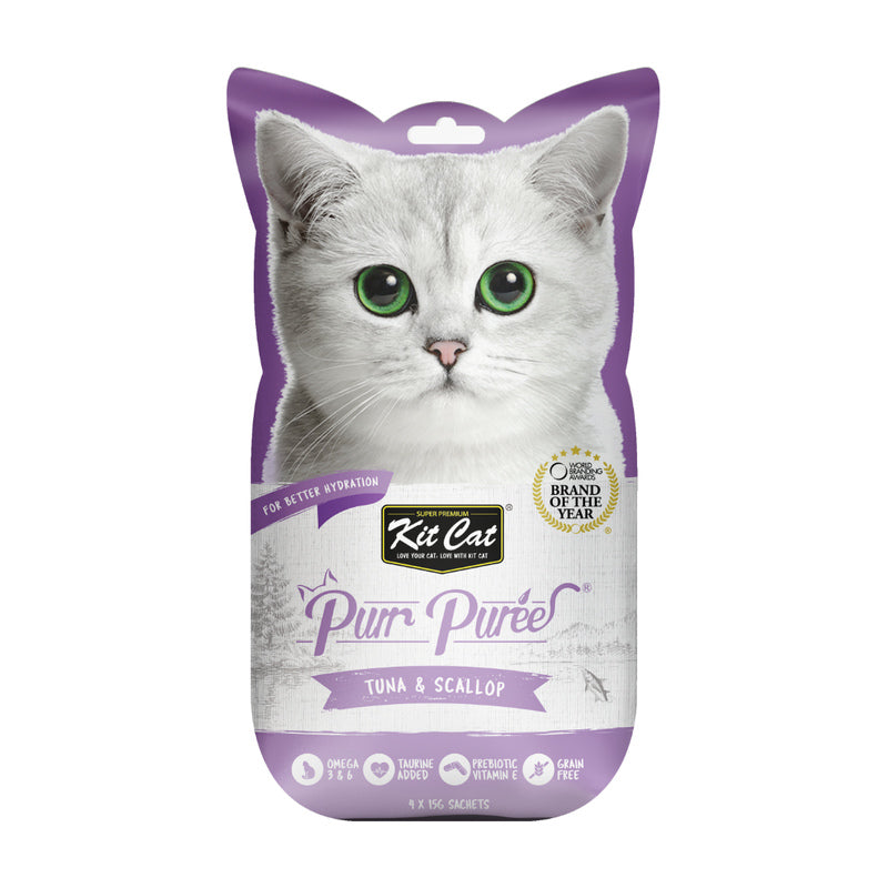 Kit Cat PurrPuree atún y vieiras snack cremoso para gatos 4 × 15 g