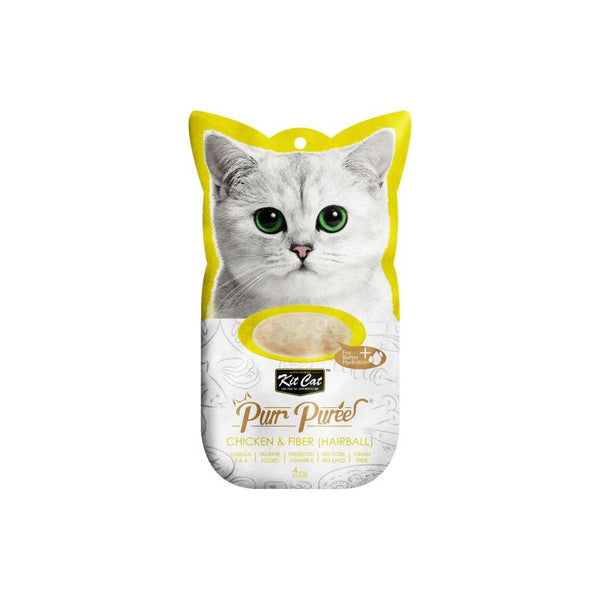 Kit Cat PurrPuree Hairball Control pollo y fibra snack cremoso para gatos 4 × 15 g
