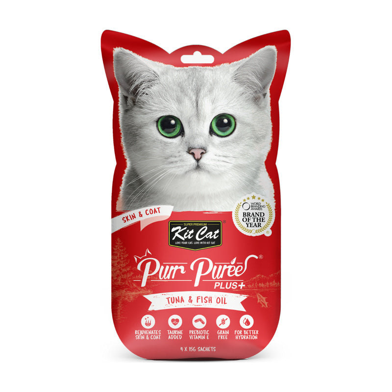 Kit Cat PurrPuree Plus Skin & Coat atún snack cremoso para gatos 4 × 15 g