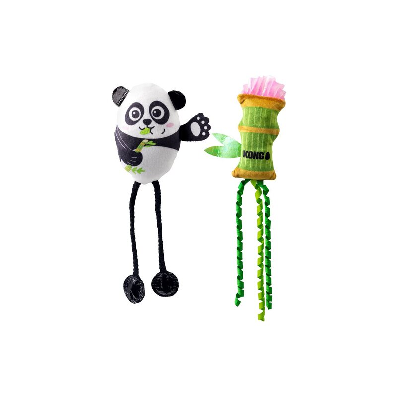 KONG Scrattles Panda y Bambú pack de 2 juguetes para gatos sobre fondo blanco Imagen principal del producto
