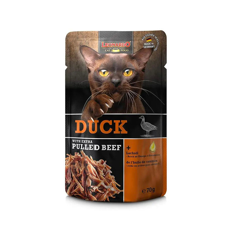 Leonardo Pulled Beef amb ànec Pouch per a gats Imatge principal del producte