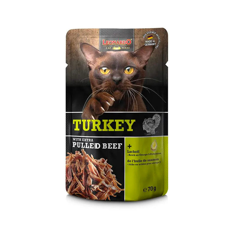 Leonardo Pulled Beef con pavo Pouch para gatos