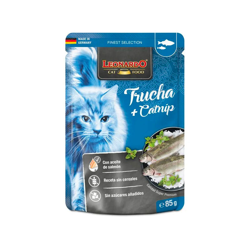 Leonardo Menu Trucha y catnip Pouch para gatos