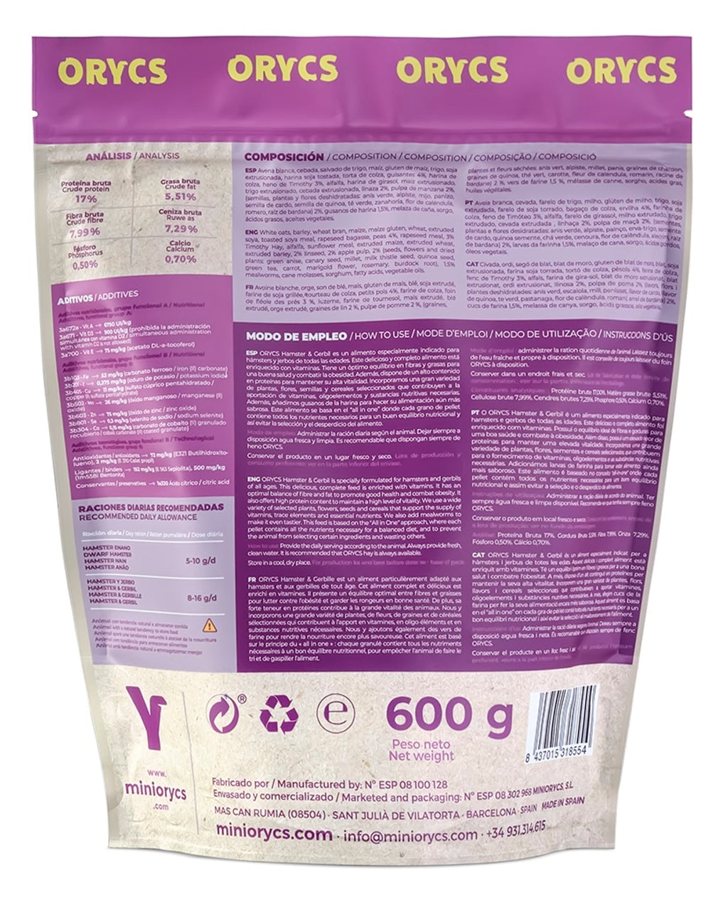 hamster y jerbo 600gr