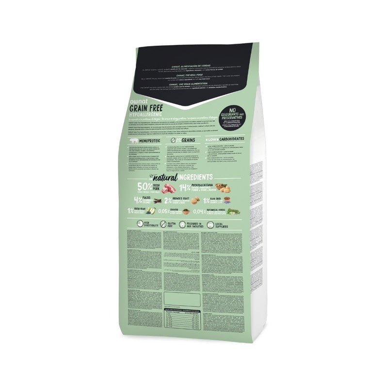 Ownat GF Hypo Iberian Pork pienso para perros - envase trasero