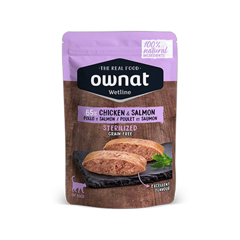 Ownat Wetline con pollo y salmón para gatos Esterilizados