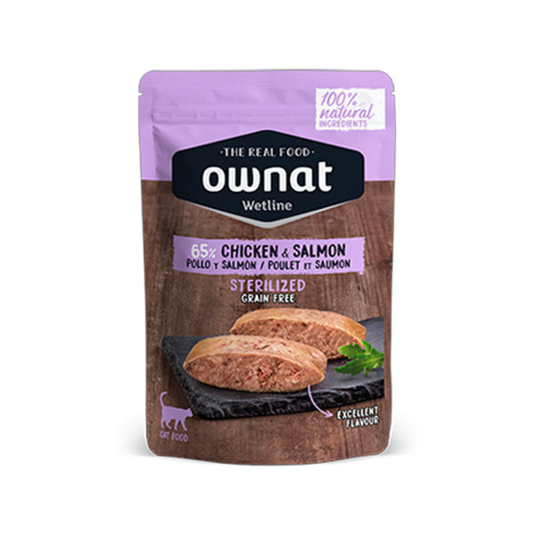 Ownat Wetline con pollo y salmón para gatos Esterilizados