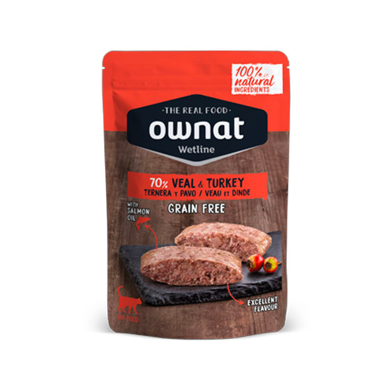 Ownat Wetline con ternera y pavo para gatos