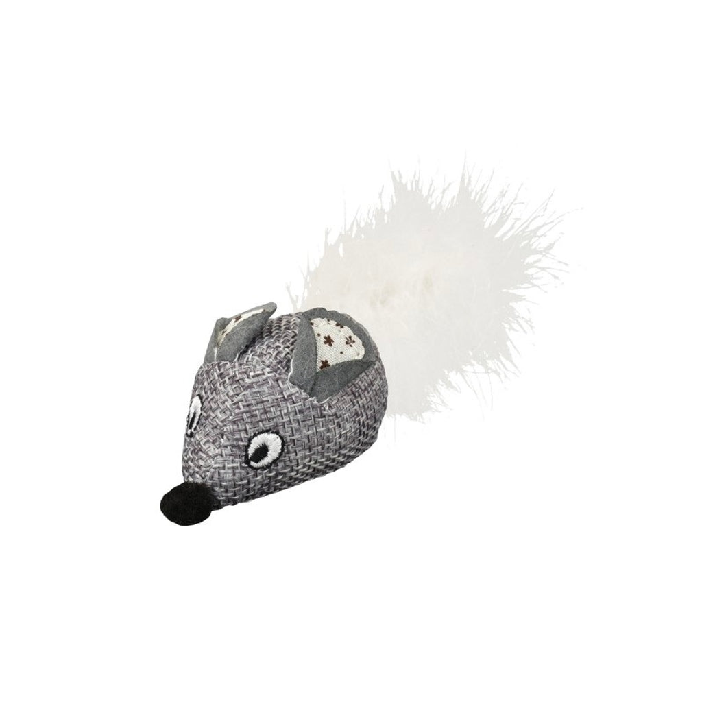 raton gris con pluma
