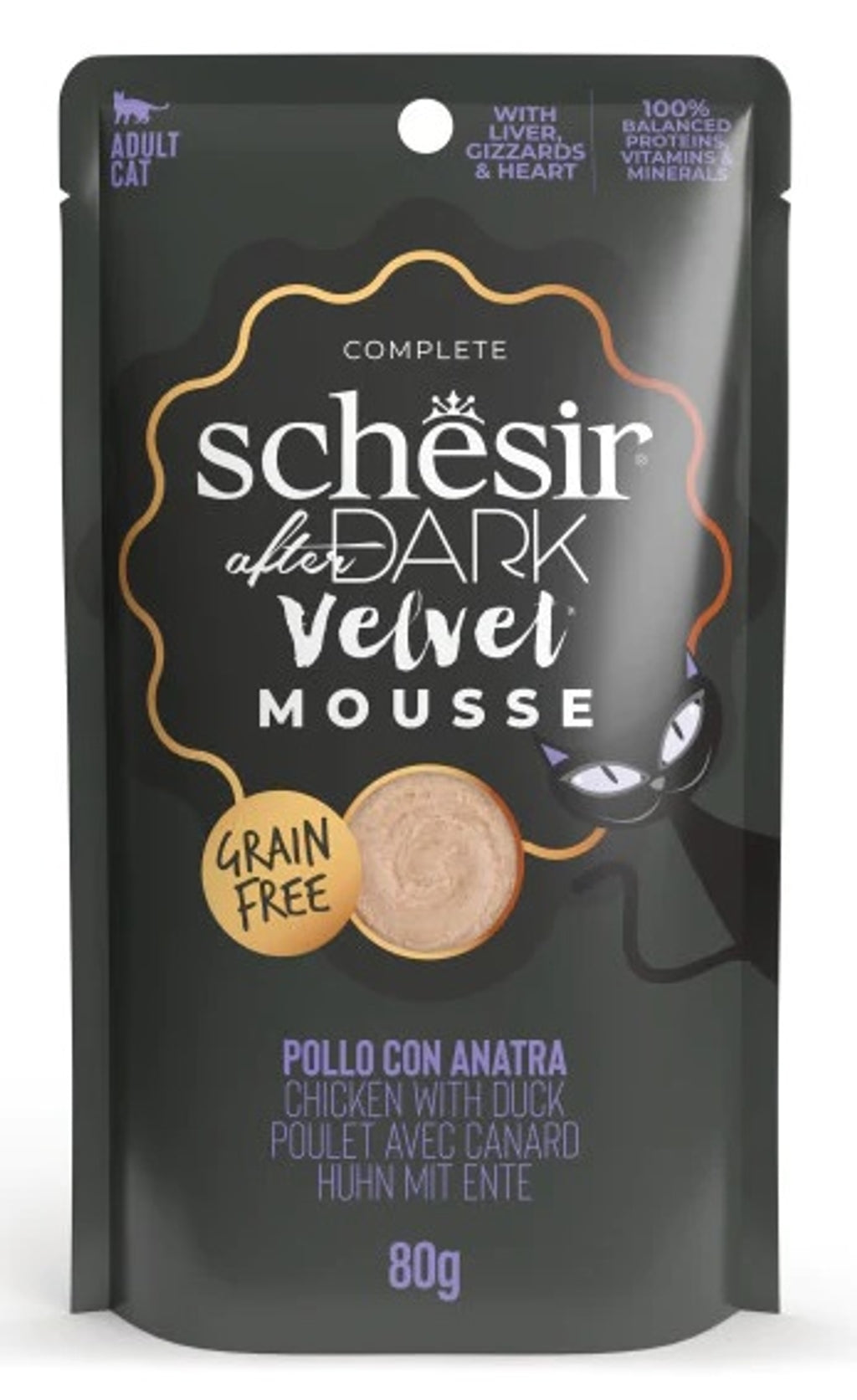 gato After Dark GF Velvet Mousse pollo y pato 80gr