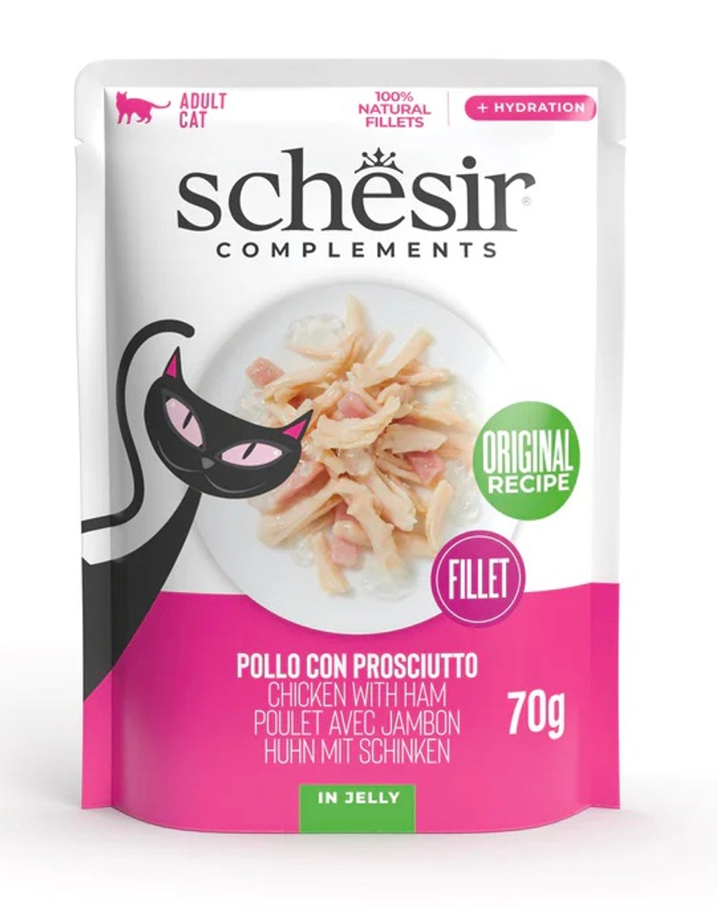 gato pouch filetes pollo y jamón 70gr