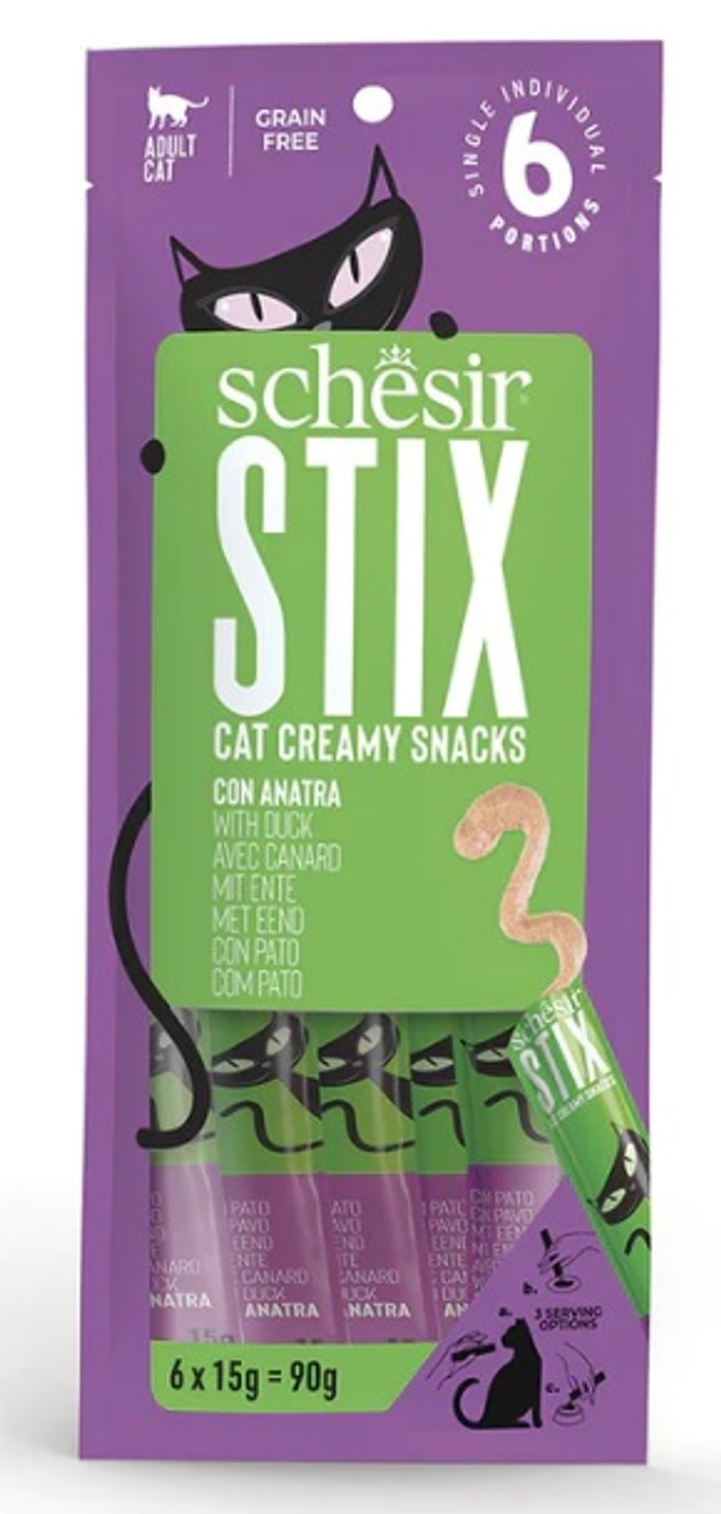 gato stix snacks grain free cremosos de pato 6x15g